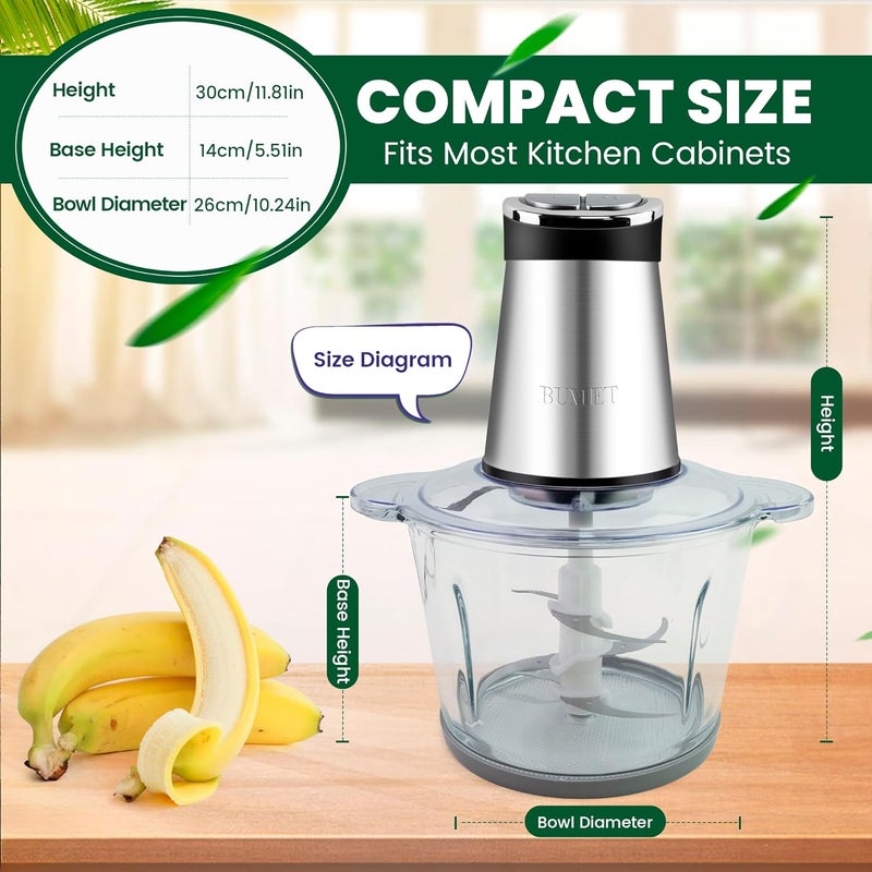 BUMET 2X12-cup bowls 800W Electric Food Processor with LED timer. 3-Tiered 6 Cutting Edges blade for mincing, chopping, Ideal as meat grinder, fresh vegetables chopper, pet food process in kitchen. - Image 2